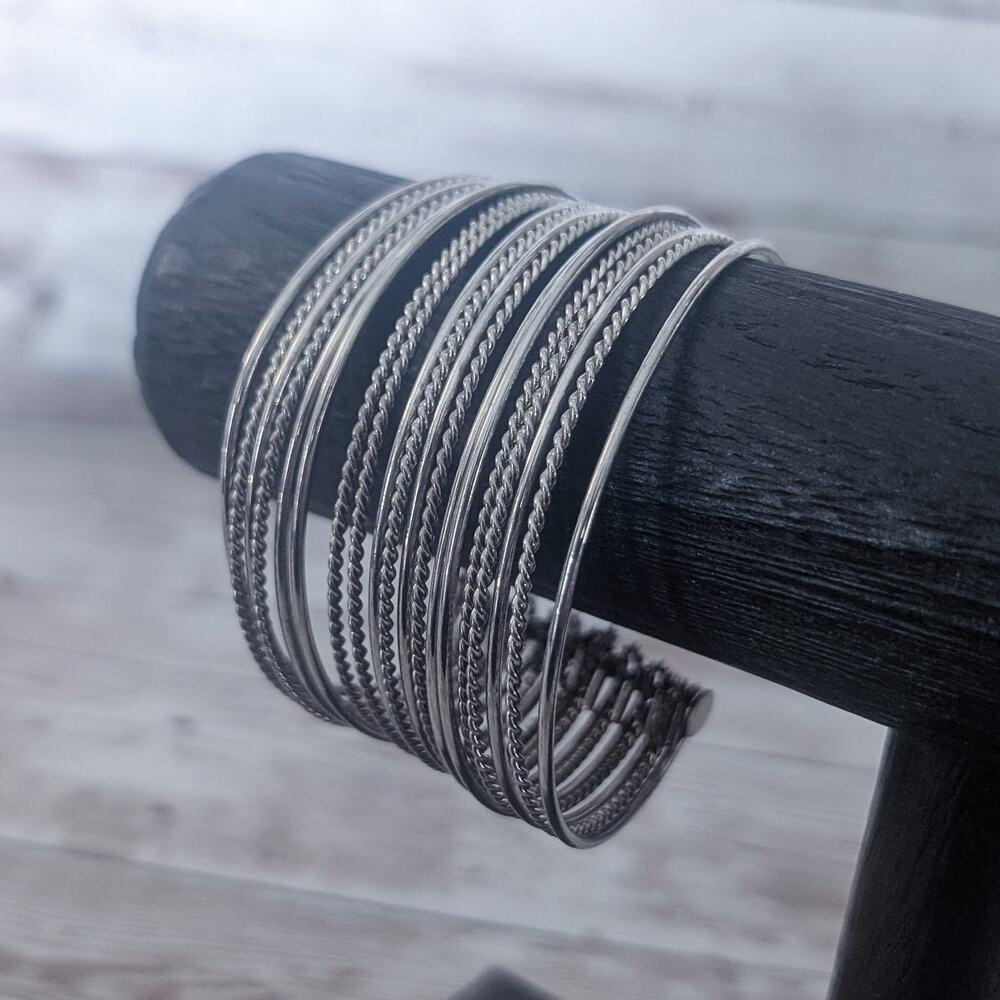 Vintage Cuff Bracelet Chunky Statement Silver Tone